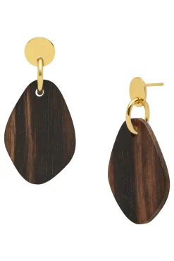 Branch Jewellery Brown Wood Flat Oval Shaped Gold Earrings* Earrings
