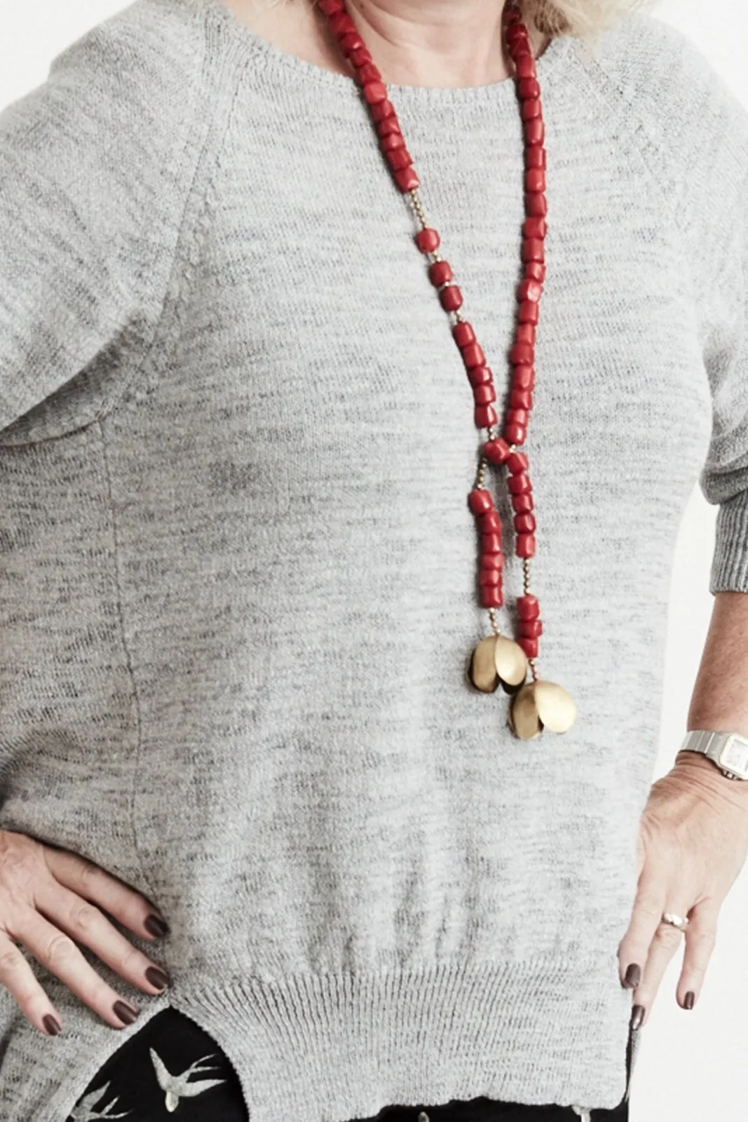 Gem & Tonic Coral Lariat & Brass Necklace* Necklaces