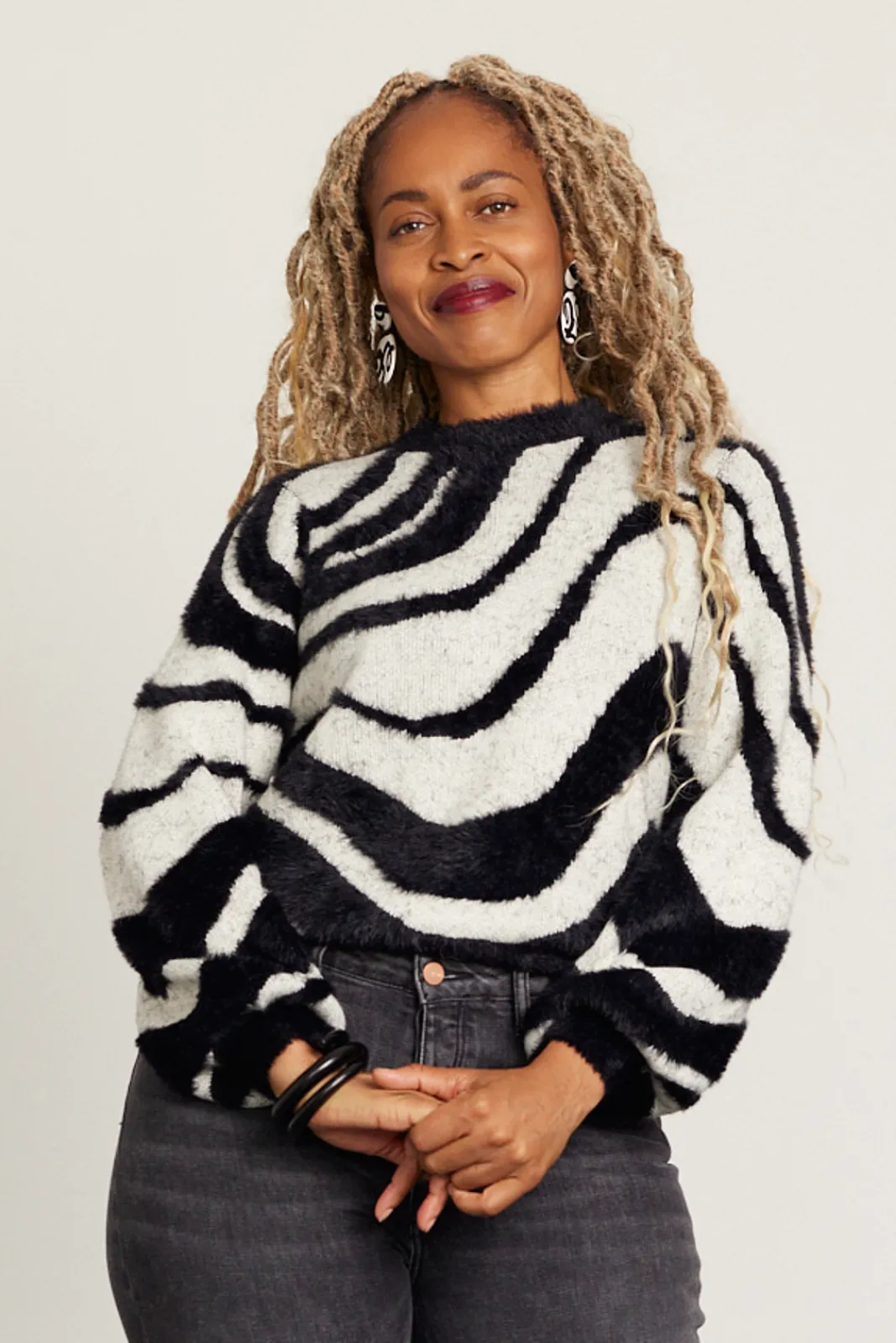 Cras Angela Swirl Black Jumper* Knitwear & Sweatshirts