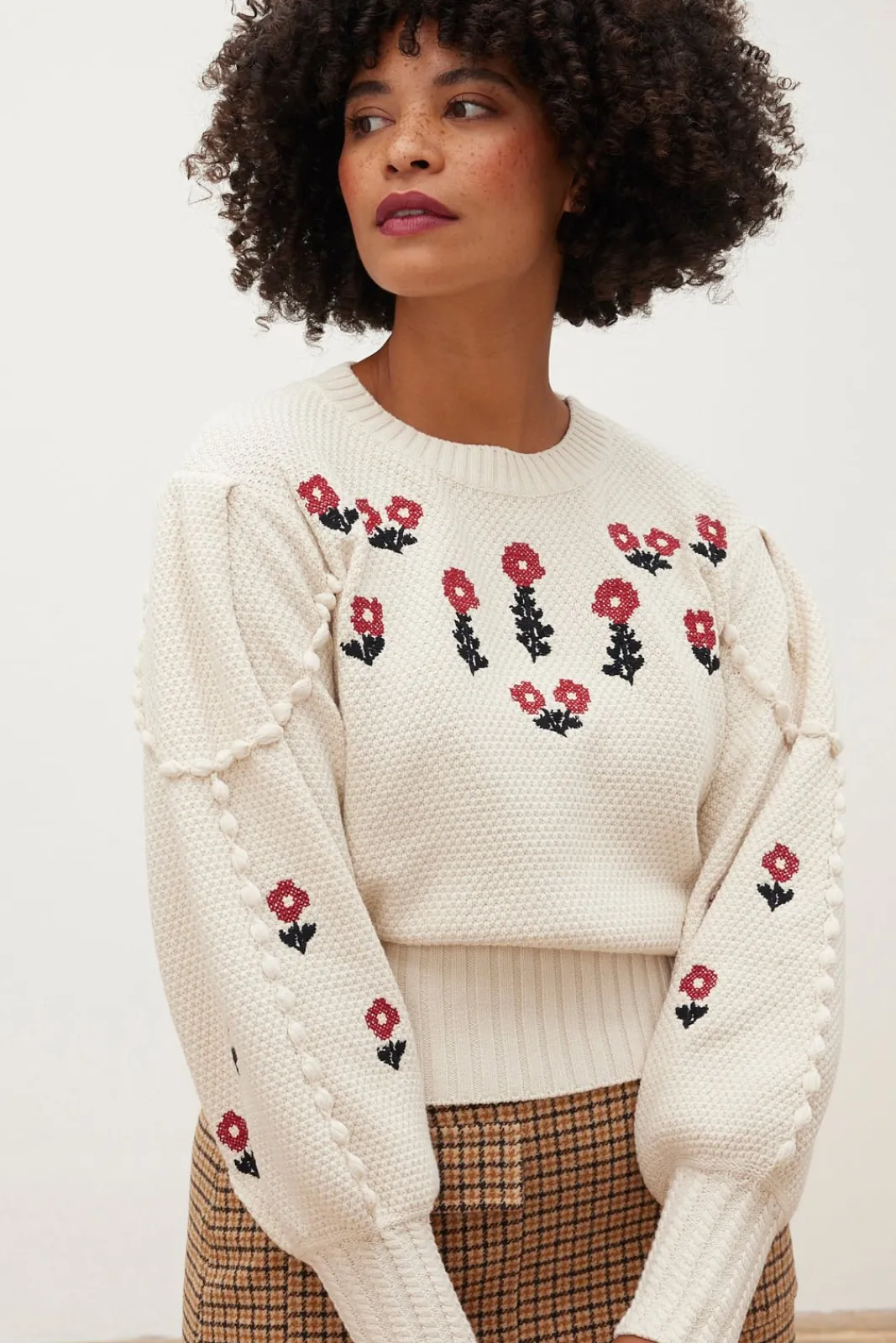 Fabienne Chapot Rizo Floral Embroidered Cream Jumper* Knitwear & Sweatshirts