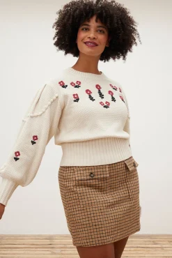 Fabienne Chapot Rizo Floral Embroidered Cream Jumper* Knitwear & Sweatshirts