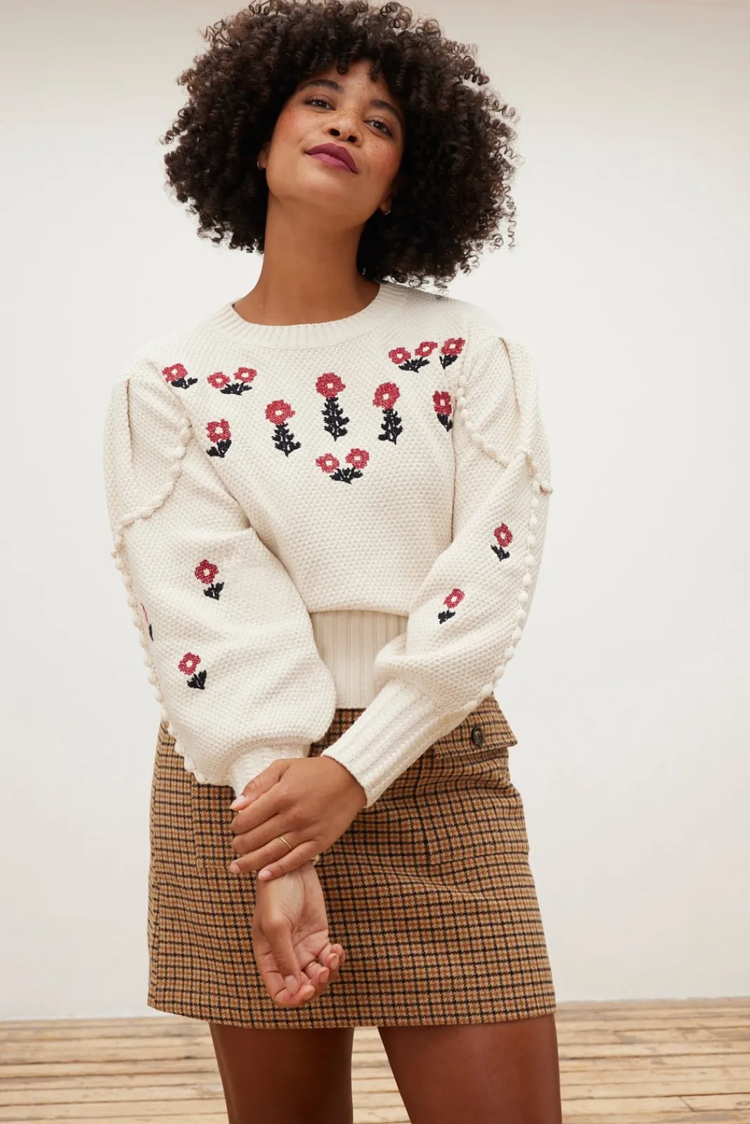 Fabienne Chapot Rizo Floral Embroidered Cream Jumper* Knitwear & Sweatshirts