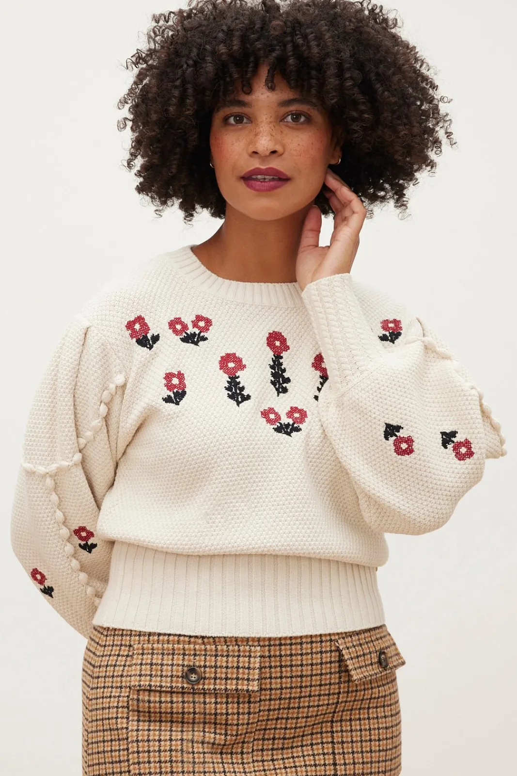 Fabienne Chapot Rizo Floral Embroidered Cream Jumper* Knitwear & Sweatshirts
