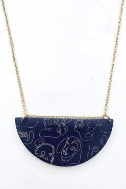 No Shrinking Violet Faces Navy Medium Necklace* Earrings