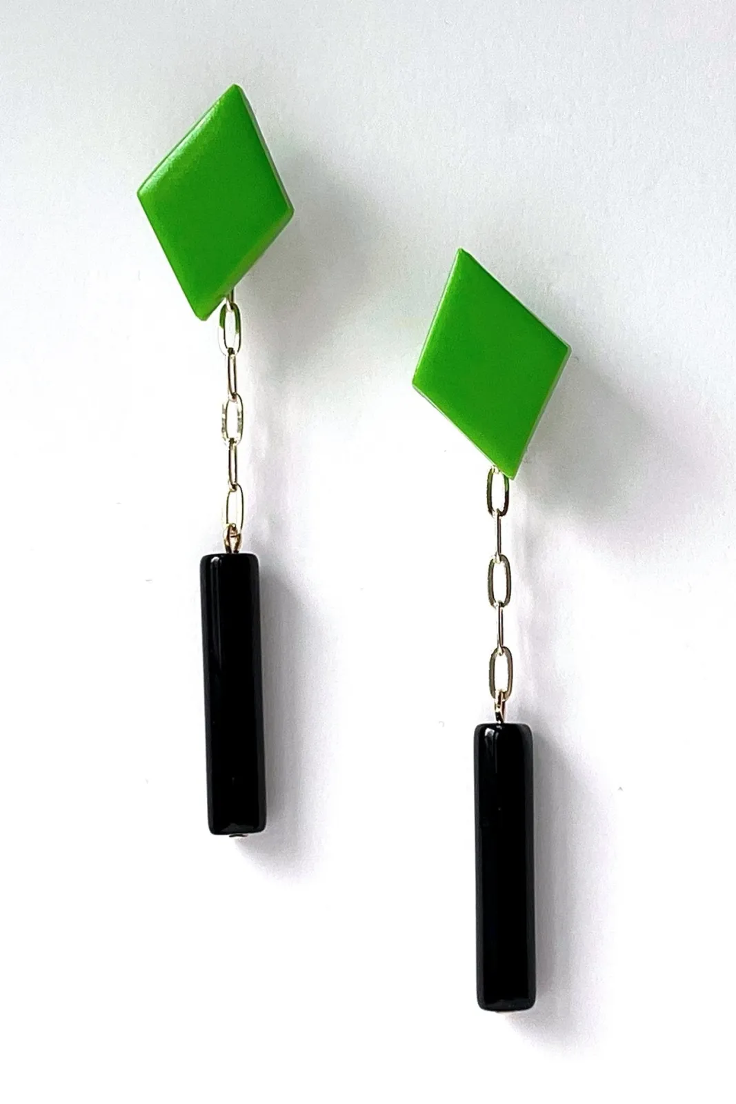 Hattie Buzzard Gaia Spring Green With Black Beads 2-in-1 Earrings* Earrings