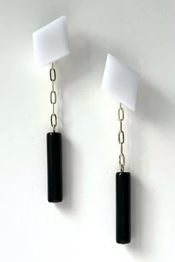 Hattie Buzzard Gaia White With Black Beads Dangle Earrings* Earrings