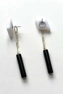 Hattie Buzzard Gaia White With Black Beads Dangle Earrings* Earrings