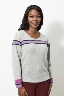 Jacynth London Theia 100% Cashmere Grey Striped Jumper* Knitwear & Sweatshirts