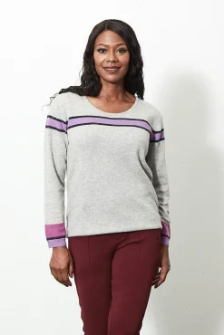 Jacynth London Theia 100% Cashmere Grey Striped Jumper* Knitwear & Sweatshirts