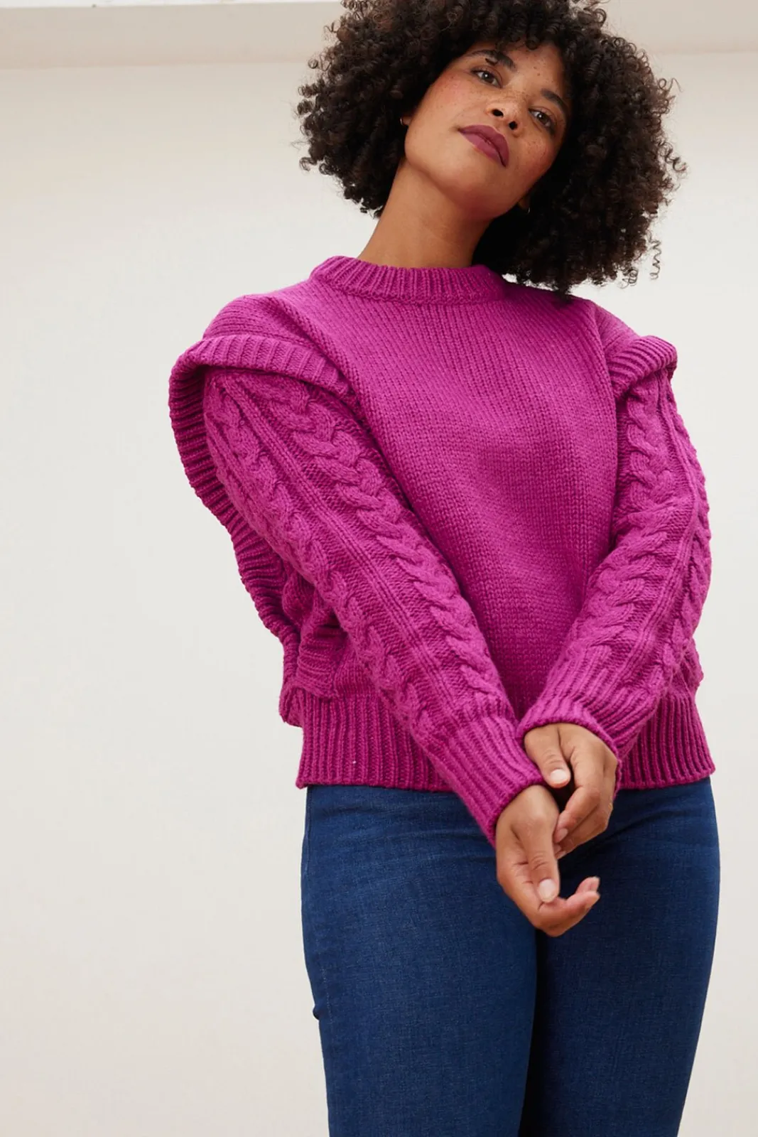 Jakke Billy Cable Knit Fuchsia Jumper* Knitwear & Sweatshirts