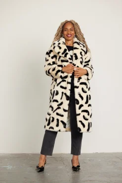 Jakke Katie Paintbrush Print Long Faux Fur Coat* Coats