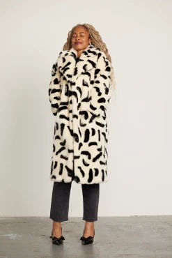 Jakke Katie Paintbrush Print Long Faux Fur Coat* Coats