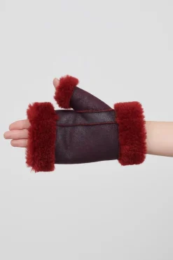 Jakke Sandy Faux Fur Fingerless Burgundy Mittens* Gloves & Mittens