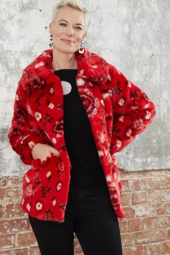 Jakke Tilly Red Paisley Faux Fur Coat* Coats