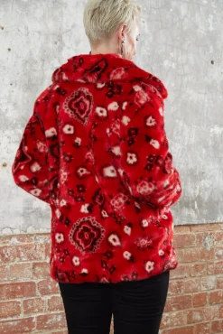 Jakke Tilly Red Paisley Faux Fur Coat* Coats