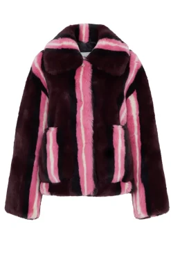 Jakke Traci Burgundy Stripe Faux Fur Coat* Coats