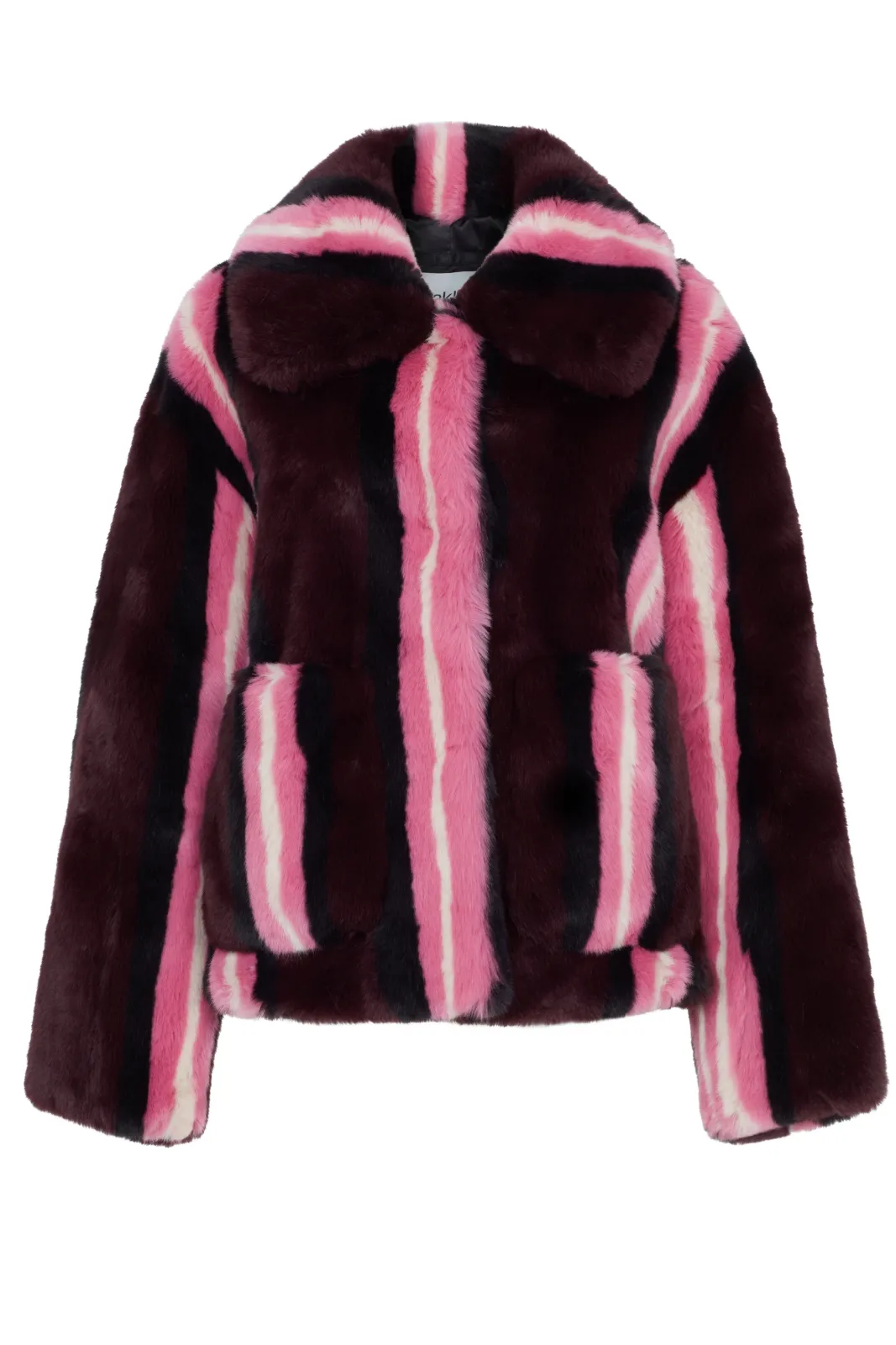 Jakke Traci Burgundy Stripe Faux Fur Coat* Coats