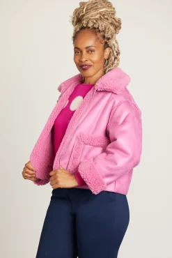 Jakke Vera Bubblegum Pink Faux Shearling & Leather Reversible Coat* Coats