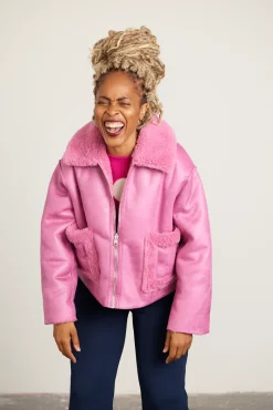 Jakke Vera Bubblegum Pink Faux Shearling & Leather Reversible Coat* Coats