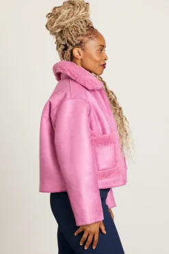 Jakke Vera Bubblegum Pink Faux Shearling & Leather Reversible Coat* Coats
