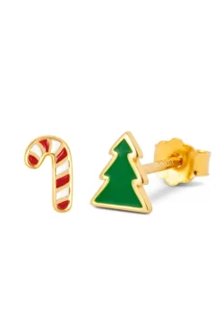 Lulu Copenhagen Green Tree & Sugar Cane Gold Stud Earrings (available Individually Or As Pair)* Earrings