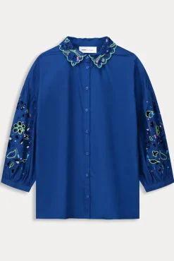 POM Amsterdam Embroidery Ink Blue Blouse* Blouses, Shirts & Statement Tops