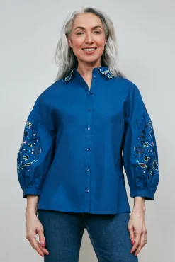 POM Amsterdam Embroidery Ink Blue Blouse* Blouses, Shirts & Statement Tops
