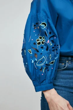 POM Amsterdam Embroidery Ink Blue Blouse* Blouses, Shirts & Statement Tops