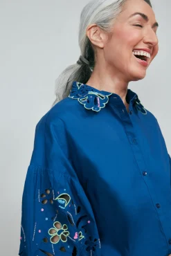 POM Amsterdam Embroidery Ink Blue Blouse* Blouses, Shirts & Statement Tops