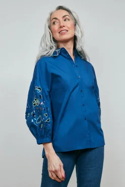 POM Amsterdam Embroidery Ink Blue Blouse* Blouses, Shirts & Statement Tops