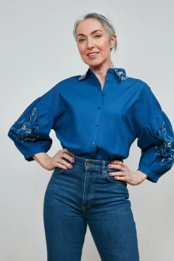 POM Amsterdam Embroidery Ink Blue Blouse* Blouses, Shirts & Statement Tops