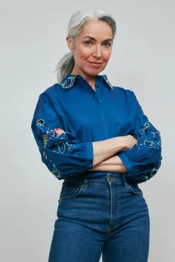 POM Amsterdam Embroidery Ink Blue Blouse* Blouses, Shirts & Statement Tops