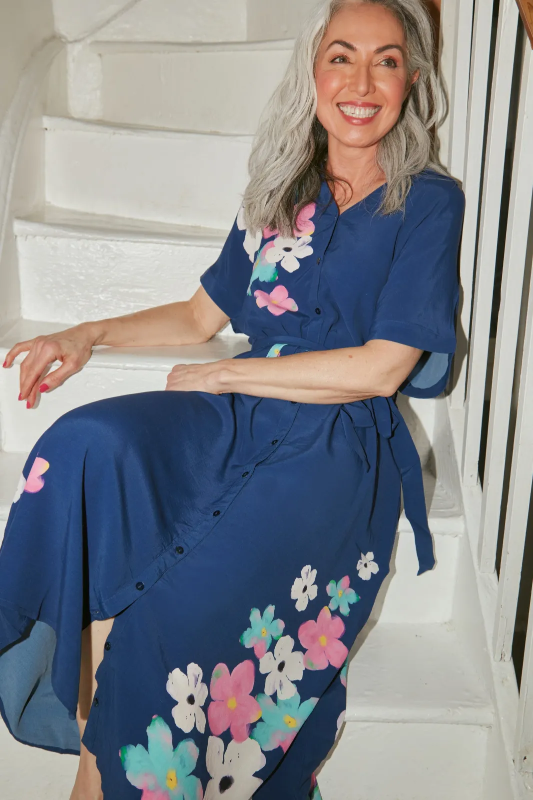 POM Amsterdam Ink Blue Blossom Midi Dress* Dresses & Jumpsuits