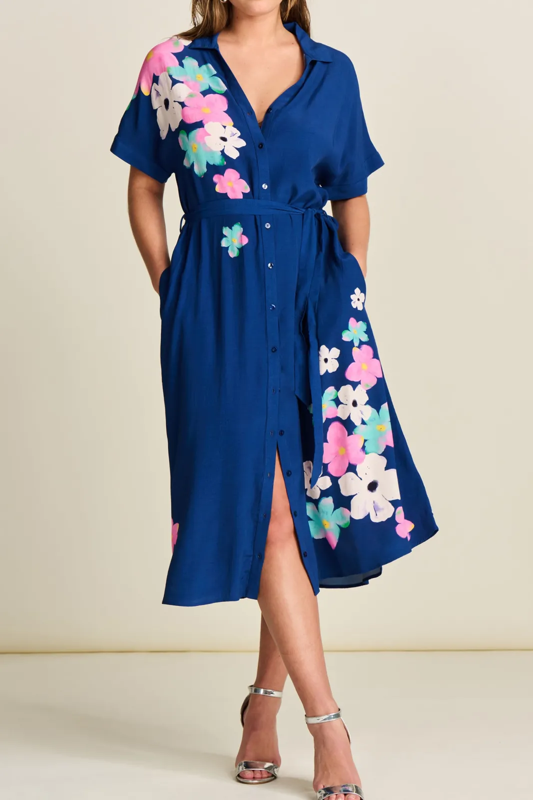 POM Amsterdam Ink Blue Blossom Midi Dress* Dresses & Jumpsuits