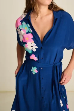 POM Amsterdam Ink Blue Blossom Midi Dress* Dresses & Jumpsuits