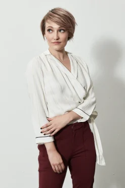 POM Amsterdam Shiny Stripes White Wrap Blouse* Blouses, Shirts & Statement Tops