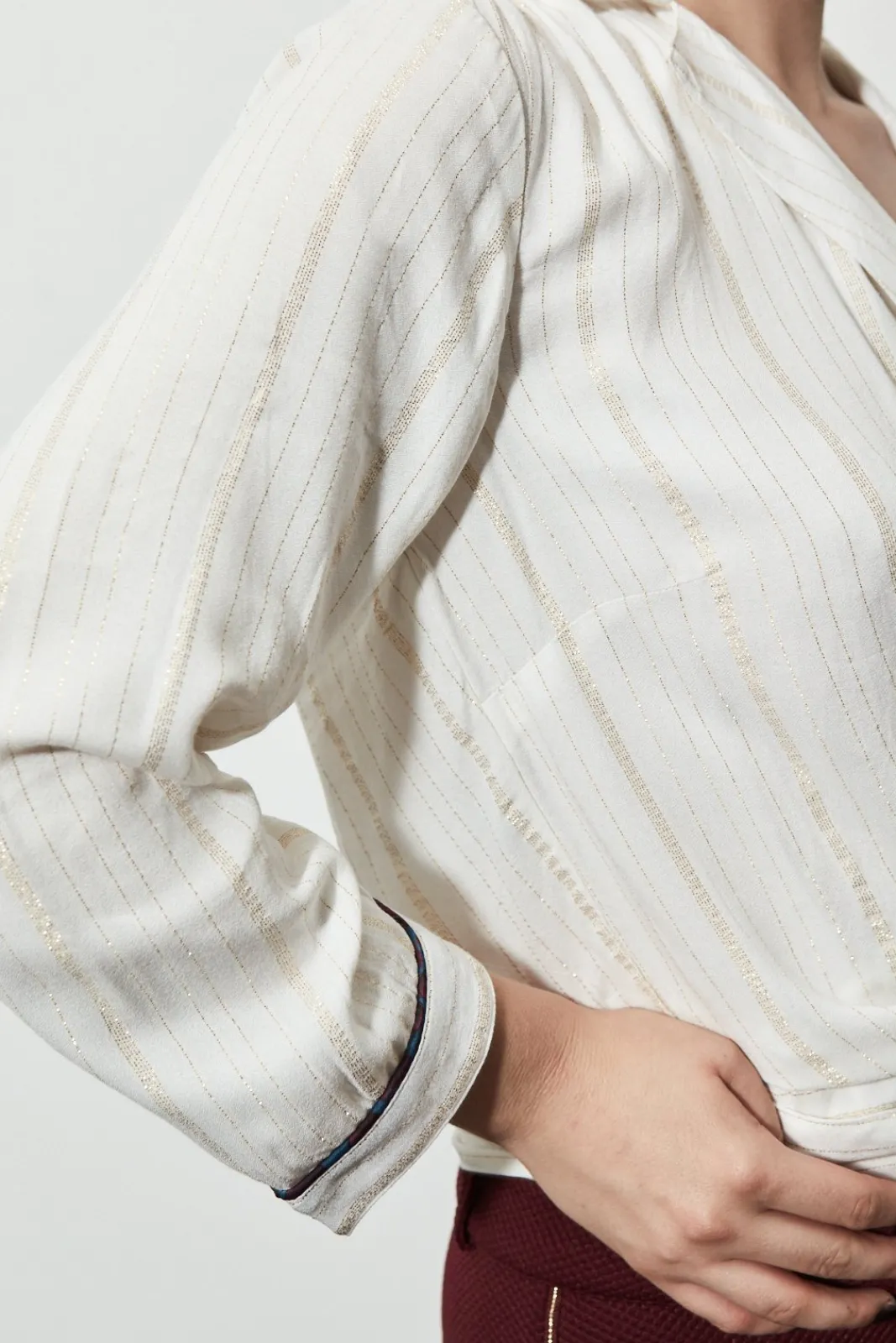 POM Amsterdam Shiny Stripes White Wrap Blouse* Blouses, Shirts & Statement Tops