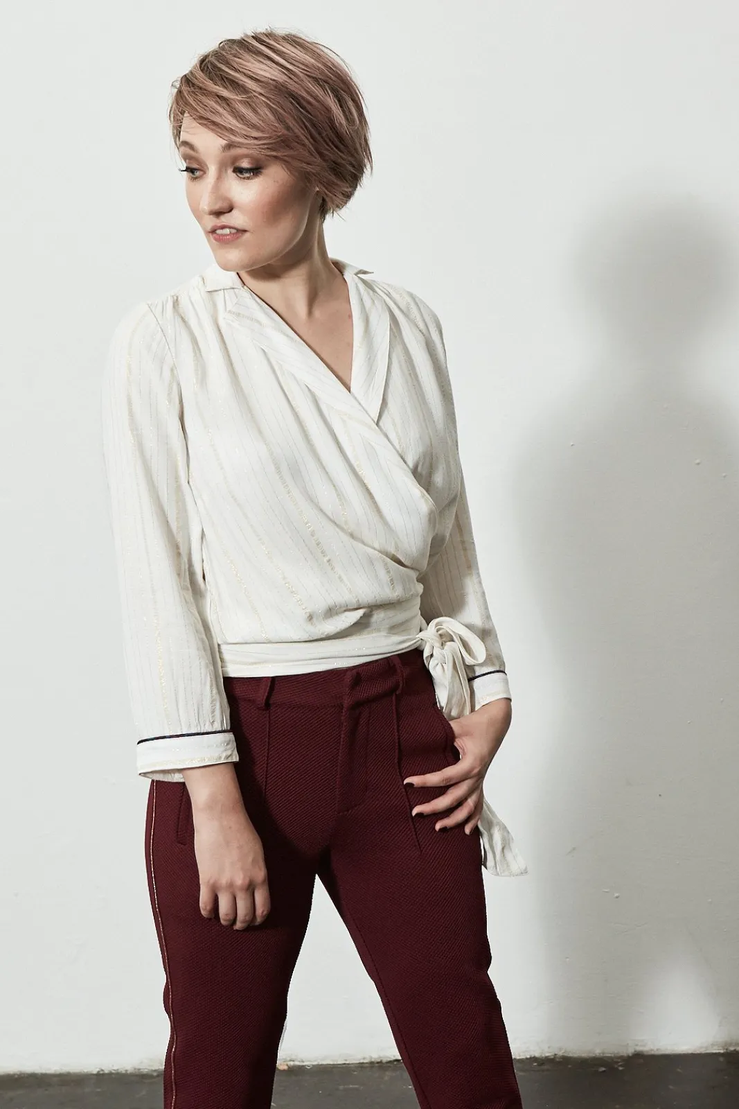 POM Amsterdam Shiny Stripes White Wrap Blouse* Blouses, Shirts & Statement Tops