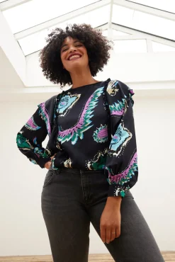 POM Amsterdam Tides Deep Black Printed Top* T-Shirts & Tops|Blouses, Shirts & Statement Tops