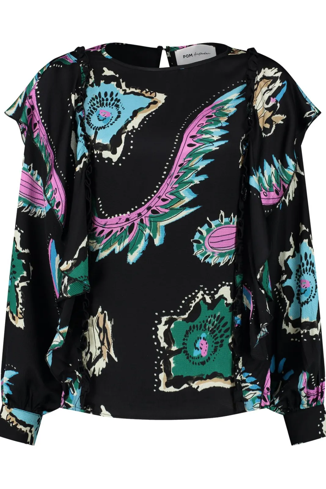 POM Amsterdam Tides Deep Black Printed Top* T-Shirts & Tops|Blouses, Shirts & Statement Tops