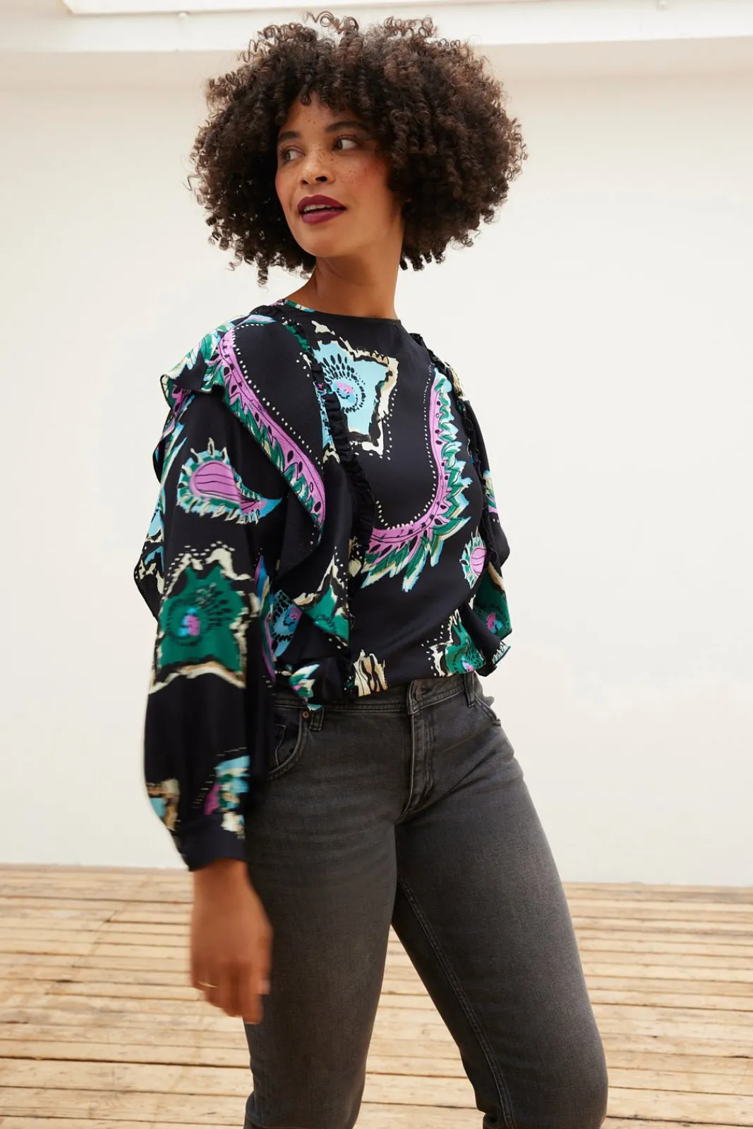POM Amsterdam Tides Deep Black Printed Top* T-Shirts & Tops|Blouses, Shirts & Statement Tops
