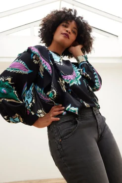 POM Amsterdam Tides Deep Black Printed Top* T-Shirts & Tops|Blouses, Shirts & Statement Tops