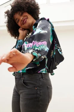 POM Amsterdam Tides Deep Black Printed Top* T-Shirts & Tops|Blouses, Shirts & Statement Tops