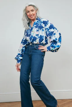 POM Amsterdam Violet Crane Birds Blue Blouse* Blouses, Shirts & Statement Tops