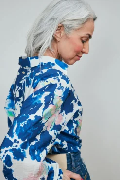 POM Amsterdam Violet Crane Birds Blue Blouse* Blouses, Shirts & Statement Tops