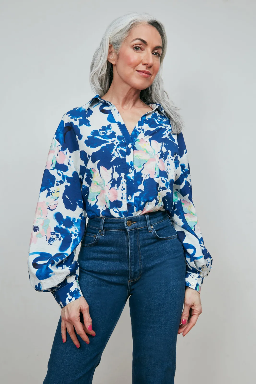 POM Amsterdam Violet Crane Birds Blue Blouse* Blouses, Shirts & Statement Tops