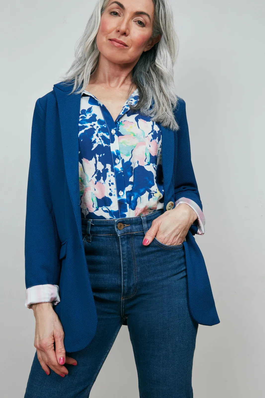 POM Amsterdam Violet Crane Birds Blue Blouse* Blouses, Shirts & Statement Tops