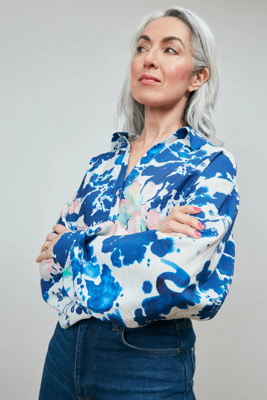 POM Amsterdam Violet Crane Birds Blue Blouse* Blouses, Shirts & Statement Tops