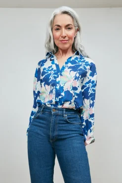 POM Amsterdam Violet Crane Birds Blue Blouse* Blouses, Shirts & Statement Tops
