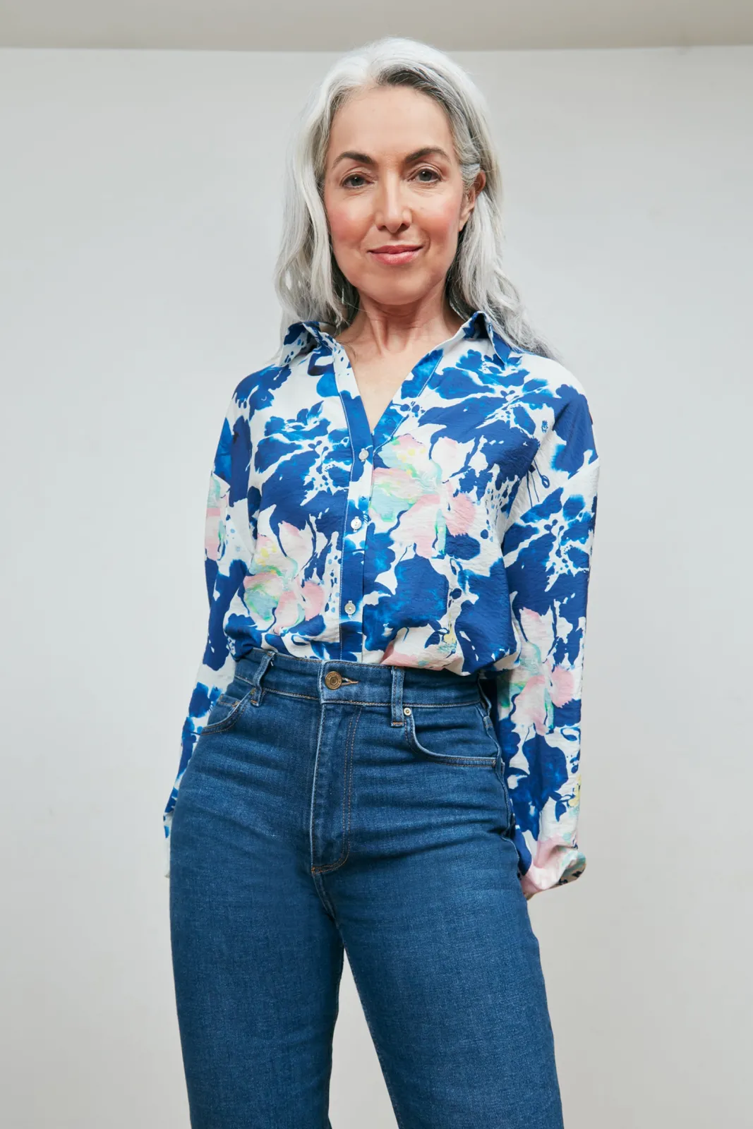 POM Amsterdam Violet Crane Birds Blue Blouse* Blouses, Shirts & Statement Tops